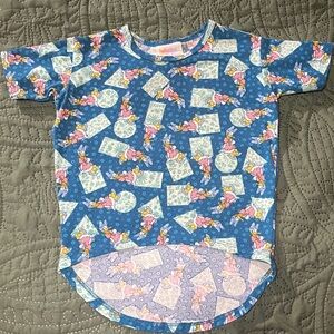 LuLaRoe Kids Short Sleeve Shirt - Blue with Playful Print